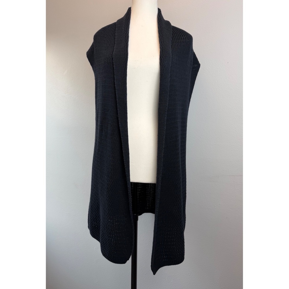 Coldwater Creek XL Navy Blue Cotton Shaker Knit Longline Sweater Open Vest